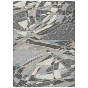 HomeRoots 9 X 12 Abstract Gray Polyester Area Rug Washable Stain Resistant Indoor Outdoor 745125