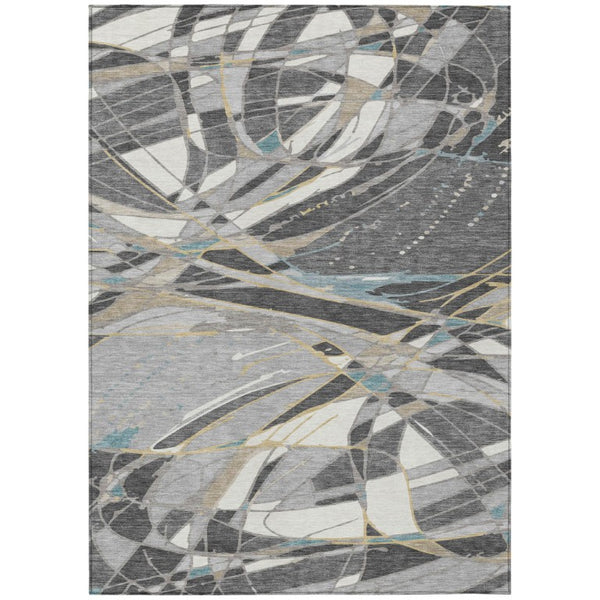HomeRoots 9 X 12 Abstract Gray Polyester Area Rug Washable Stain Resistant Indoor Outdoor 745125