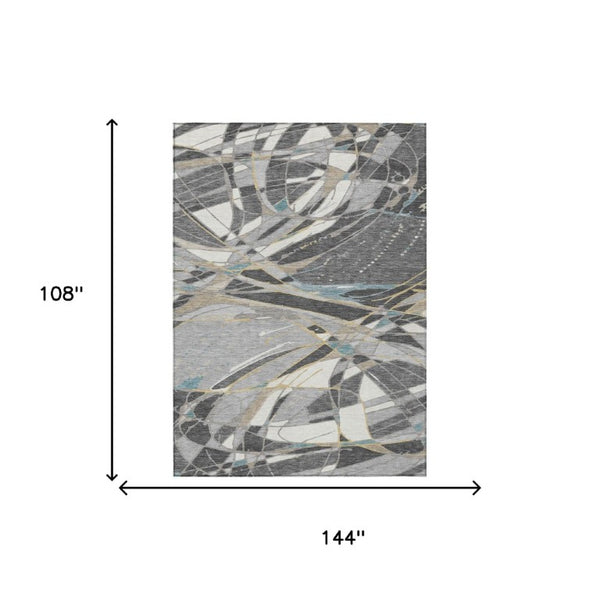 9 X 12 Abstract Gray Polyester Area Rug Washable Stain Resistant Indoor Outdoor