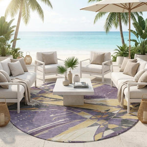 8 Ft Round Abstract Polyester Rug Washable Stain Resistant for Patio or Family Room