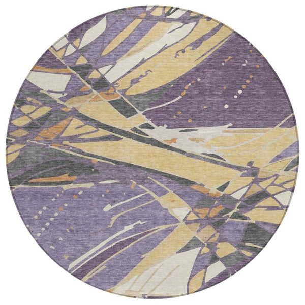 HomeRoots 8 Ft Round Abstract Polyester Rug Washable Stain Resistant for Patio or Family Room 745141