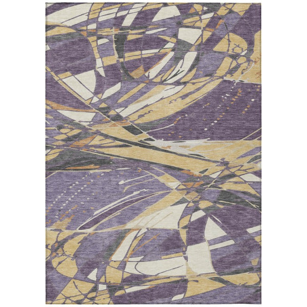 HomeRoots 8x10 Abstract Plum Purple Polyester Area Rug Washable Stain Resistant Indoor Outdoor 745142