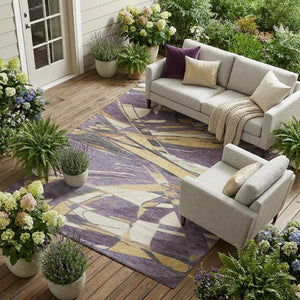 10 X 14 Purple Abstract Polyester Area Rug Washable for Indoor Outdoor Spaces