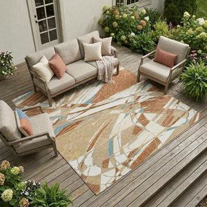 8 X 10 Rust Orange Abstract Polyester Area Rug Stain Resistant Indoor Outdoor