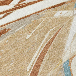 8 X 10 Rust Orange Abstract Polyester Area Rug Stain Resistant Indoor Outdoor
