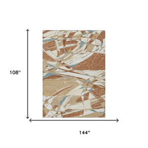 9 X 12 Rust Orange Abstract Polyester Area Rug Washable for Indoor Outdoor Use