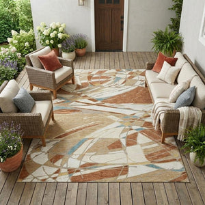 10 X 14 Abstract Rust Orange Washable Polyester Rug for Indoor Outdoor Spaces
