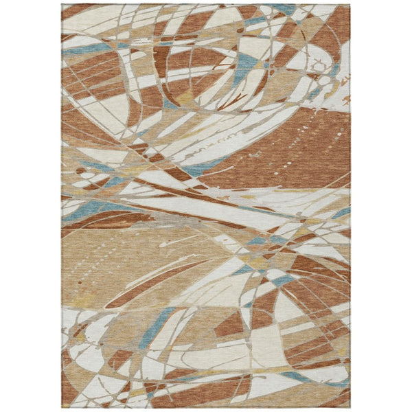 HomeRoots 10 X 14 Abstract Rust Orange Washable Polyester Rug for Indoor Outdoor Spaces 745150
