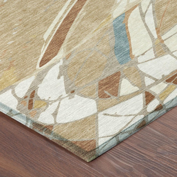 10 X 14 Abstract Rust Orange Washable Polyester Rug for Indoor Outdoor Spaces