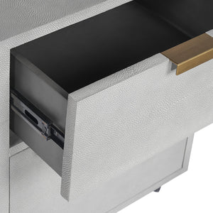Sunpan Jiro File Cabinet in Grey Shagreen - Stylish, Mobile Storage Solution with Antique Brass Accents