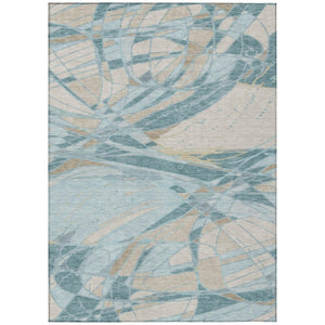 HomeRoots 10 X 14 Teal Silver Abstract Polyester Area Rug Washable for Patio or Living Room 745156