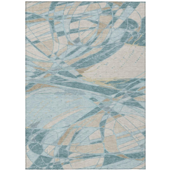 HomeRoots 10 X 14 Teal Silver Abstract Polyester Area Rug Washable for Patio or Living Room 745156