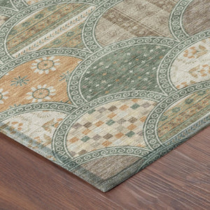 8 Foot Round Geometric Polyester Area Rug Stain Resistant Indoor Outdoor Green
