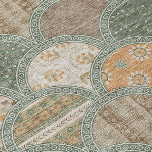 8 Foot Round Geometric Polyester Area Rug Stain Resistant Indoor Outdoor Green