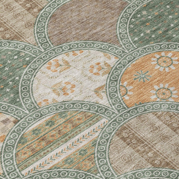 8 Foot Round Geometric Polyester Area Rug Stain Resistant Indoor Outdoor Green