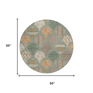 8 Foot Round Geometric Polyester Area Rug Stain Resistant Indoor Outdoor Green