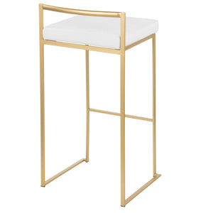 English Elm Fuji 30" Glamorous Stackable Barstools Set Of 3 In Gold Metal & White Velvet For Chic Interiors B202P222223
