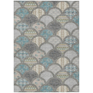 HomeRoots 9x12 Gray Silver Geometric Polyester Area Rug Washable for Indoor Outdoor Spaces 745179