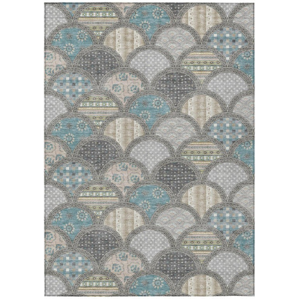 HomeRoots 9x12 Gray Silver Geometric Polyester Area Rug Washable for Indoor Outdoor Spaces 745179