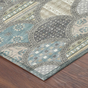 9x12 Gray Silver Geometric Polyester Area Rug Washable for Indoor Outdoor Spaces