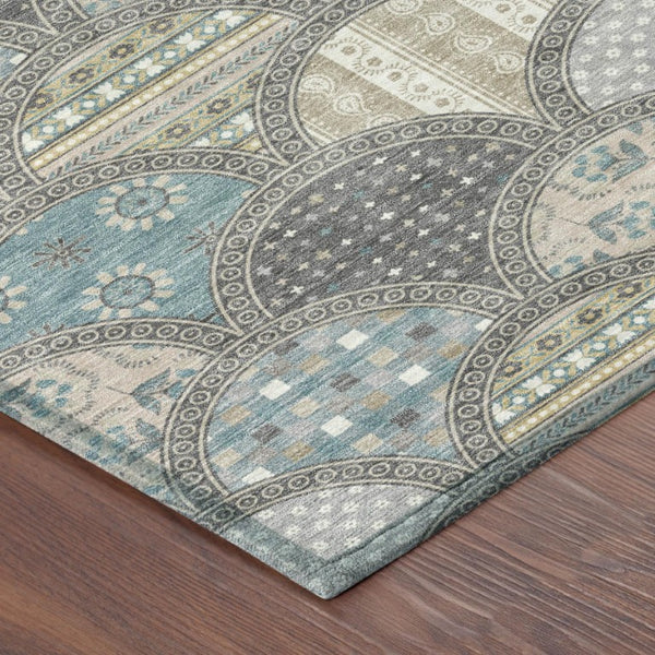 9x12 Gray Silver Geometric Polyester Area Rug Washable for Indoor Outdoor Spaces