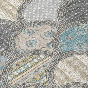 9x12 Gray Silver Geometric Polyester Area Rug Washable for Indoor Outdoor Spaces