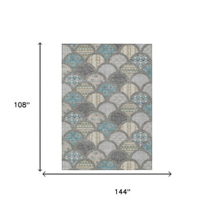 9x12 Gray Silver Geometric Polyester Area Rug Washable for Indoor Outdoor Spaces
