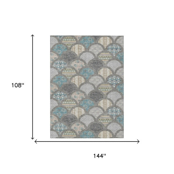 9x12 Gray Silver Geometric Polyester Area Rug Washable for Indoor Outdoor Spaces