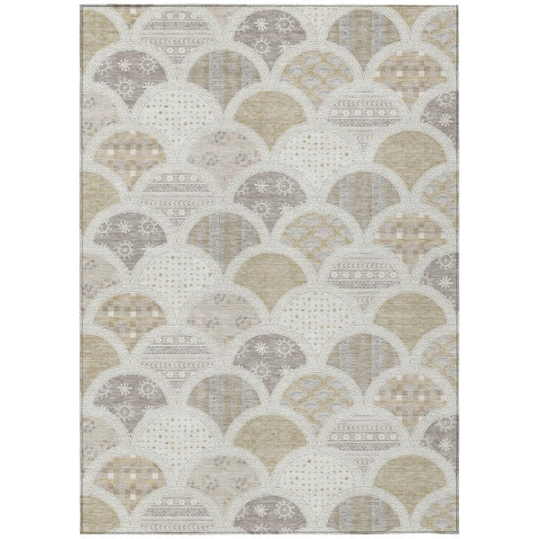 HomeRoots 5 X 8 Ivory Silver Geometric Polyester Area Rug Stain Resistant Indoor Outdoor 745182