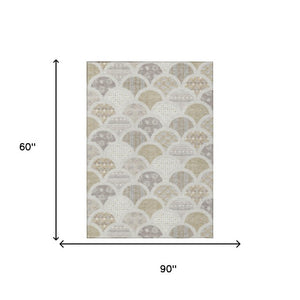 5 X 8 Ivory Silver Geometric Polyester Area Rug Stain Resistant Indoor Outdoor