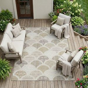 9x12 Ivory Silver Geometric Polyester Area Rug Stain Resistant for Patio or Living Room
