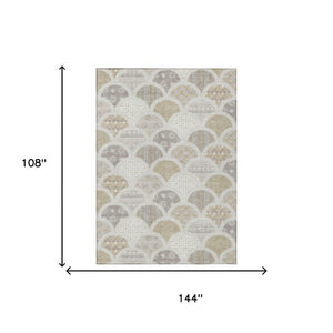 9x12 Ivory Silver Geometric Polyester Area Rug Stain Resistant for Patio or Living Room