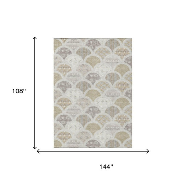 9x12 Ivory Silver Geometric Polyester Area Rug Stain Resistant for Patio or Living Room