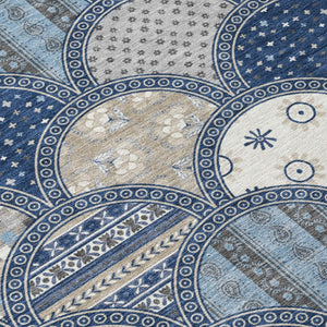 8 Foot Round Geometric Polyester Area Rug Washable Stain Resistant Indoor Outdoor Navy