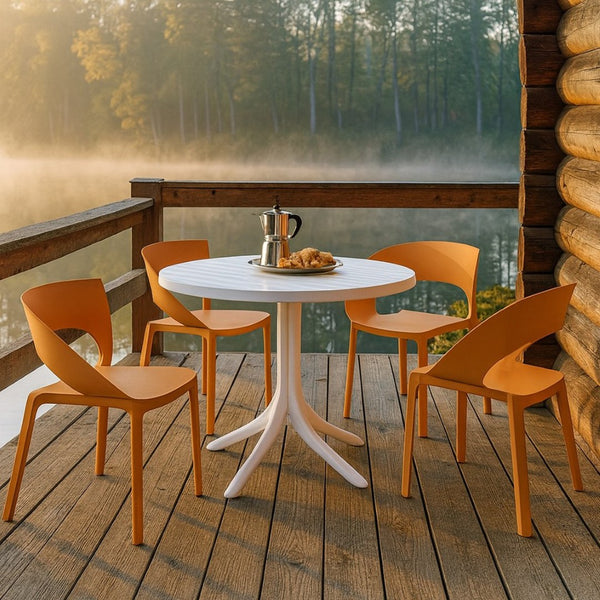 English Elm Summer Polypropylene Round Dining Set Stackable Chairs Uv Resistant Indoor Outdoor Patio Tropical Orange,White W3450S00027