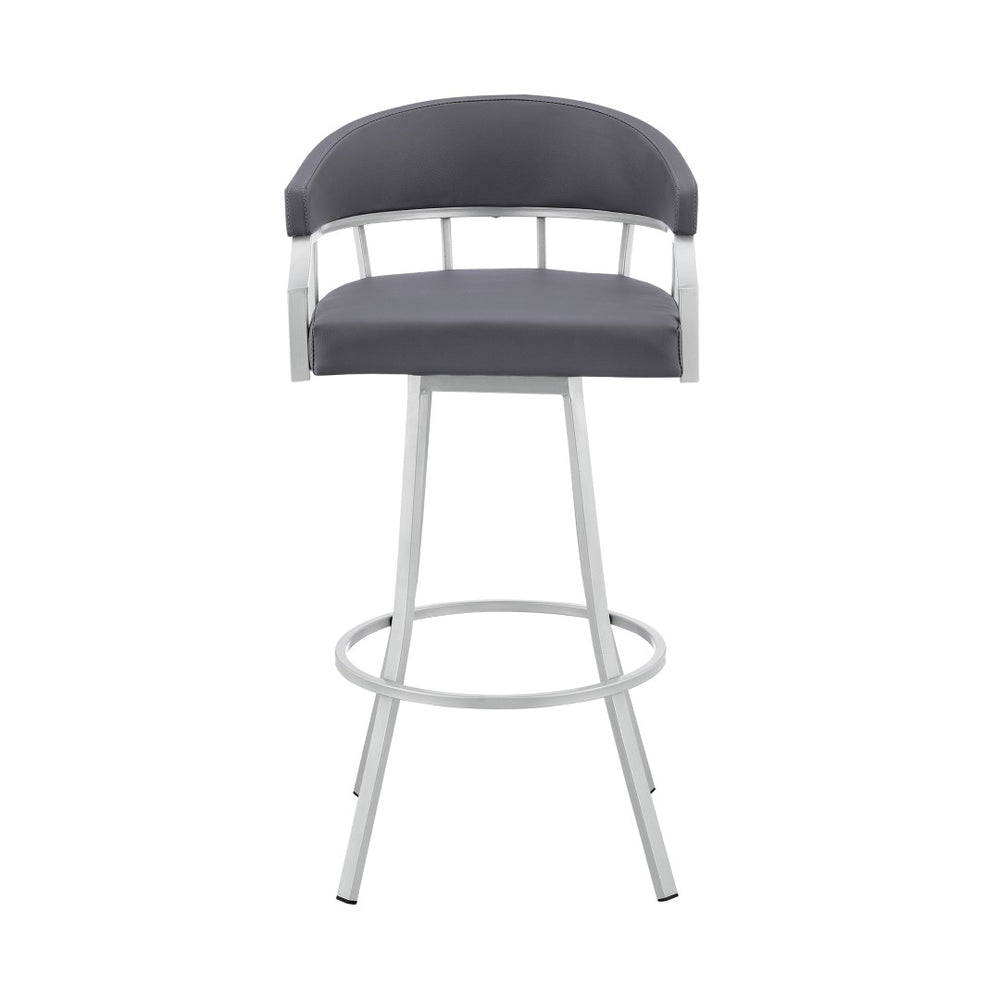 English Elm Velisse 30" Swivel Bar Stool In Slate Gray Faux Leather With Sturdy Silver Metal Base For Comfort B2736P268610-GIGA