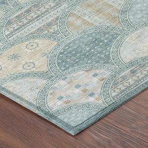 8 X 10 Geometric Polyester Area Rug Teal Silver Washable for Indoor Outdoor Use