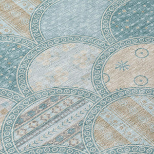 8 X 10 Geometric Polyester Area Rug Teal Silver Washable for Indoor Outdoor Use
