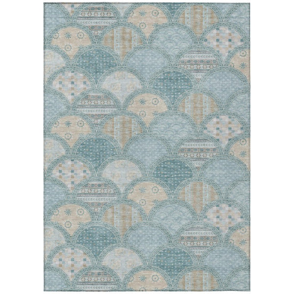 HomeRoots 9 X 12 Geometric Polyester Area Rug for Indoor Outdoor Spaces Stain Resistant 745203