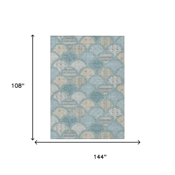 9 X 12 Geometric Polyester Area Rug for Indoor Outdoor Spaces Stain Resistant
