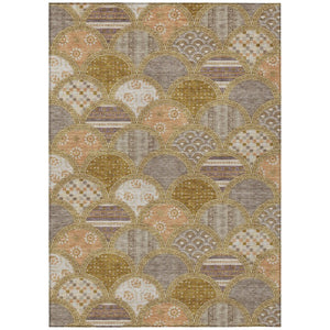 HomeRoots 5 X 8 Walnut Gold Geometric Polyester Area Rug Washable for Indoor Outdoor Use 745206