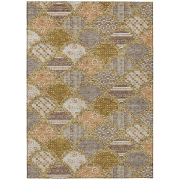 HomeRoots 5 X 8 Walnut Gold Geometric Polyester Area Rug Washable for Indoor Outdoor Use 745206