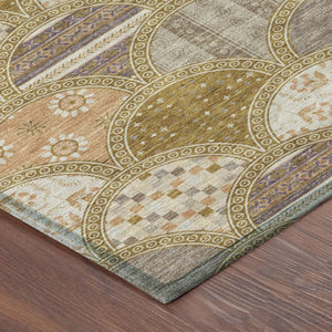 5 X 8 Walnut Gold Geometric Polyester Area Rug Washable for Indoor Outdoor Use