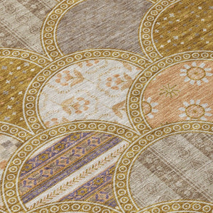 5 X 8 Walnut Gold Geometric Polyester Area Rug Washable for Indoor Outdoor Use