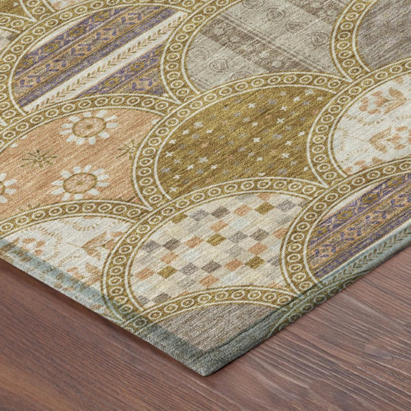 10 X 14 Walnut Gold Geometric Polyester Area Rug Washable Stain Resistant Patio