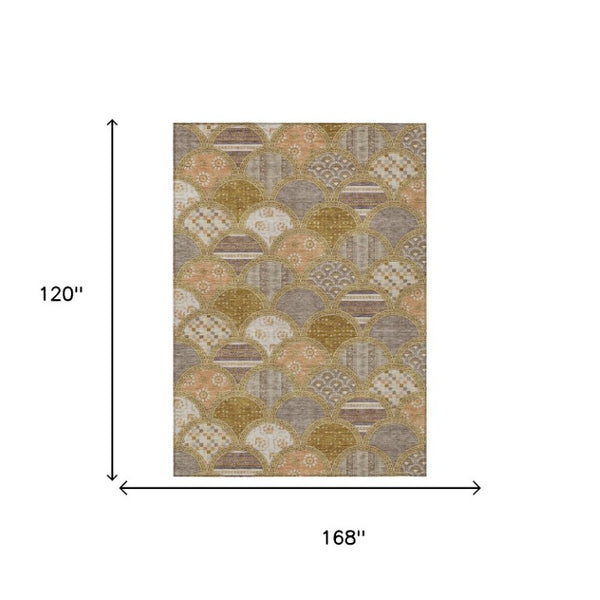 10 X 14 Walnut Gold Geometric Polyester Area Rug Washable Stain Resistant Patio