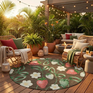 8 Foot Round Floral Polyester Area Rug Stain Resistant for Patio or Family Room