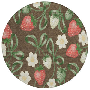 HomeRoots 8 Foot Round Floral Polyester Area Rug Stain Resistant for Patio or Family Room 745213