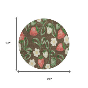 8 Foot Round Floral Polyester Area Rug Stain Resistant for Patio or Family Room
