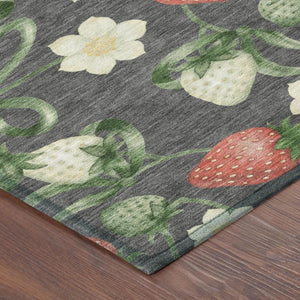 5x8 Graphite Floral Polyester Area Rug Washable Stain Resistant Indoor Outdoor Use